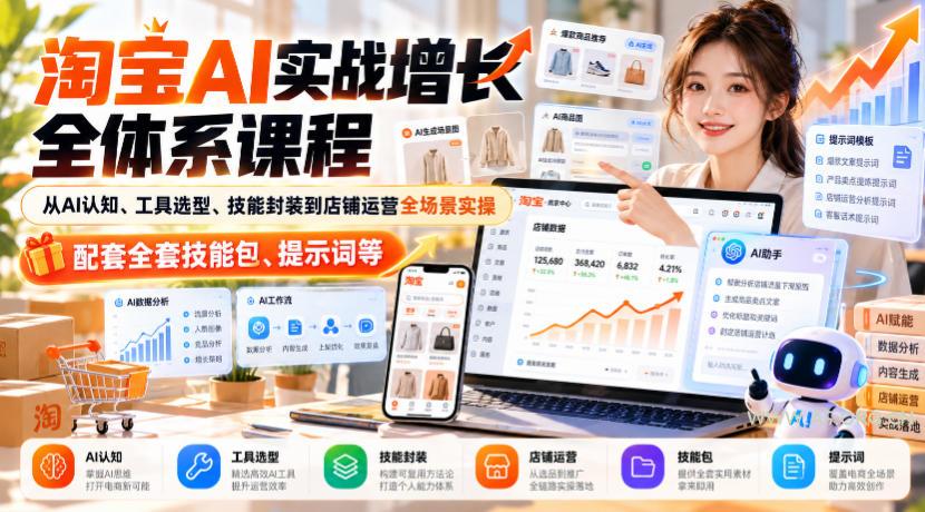 淘宝AI实战增长全体系课程,从AI认知、工具选型、技能封装到店铺运营全场景实操,配套全套技能包、提示词等 - 小红泡 淘宝AI实战增长全体系课程,从AI认知、工具选型、技能封装到店铺运营全场景实操,配套全套技能包、提示词等