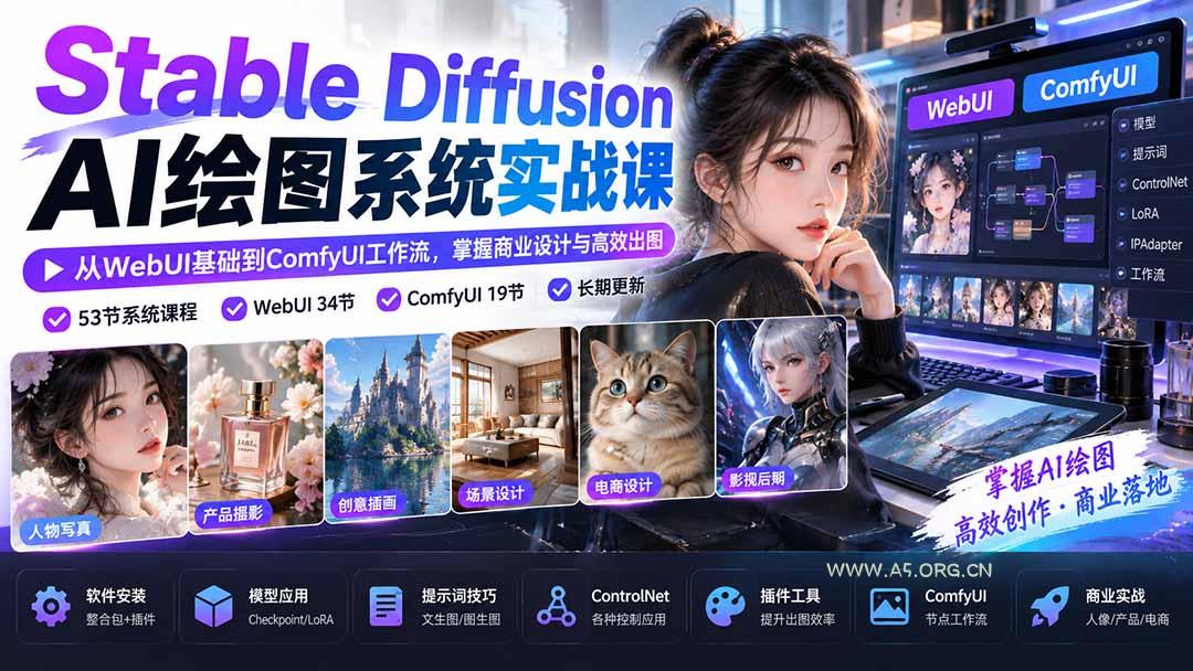 【无水印】Stable Diffusion AI绘图系统实战课:从WebUI基础到ComfyUI工作流,掌握商业设计与高效出图 - 小红泡 【无水印】Stable Diffusion AI绘图系统实战课:从WebUI基础到ComfyUI工作流,掌握商业设计与高效出图 - 小红泡