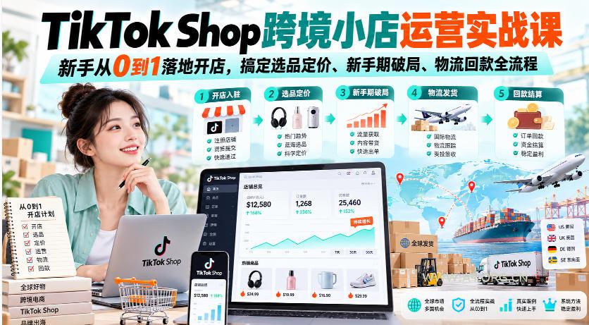 TikTok Shop跨境小店运营实战课,新手从0到1落地开店,搞定选品定价、新手期破局、物流回款全流程 - 小红泡 TikTok Shop跨境小店运营实战课,新手从0到1落地开店,搞定选品定价、新手期破局、物流回款全流程