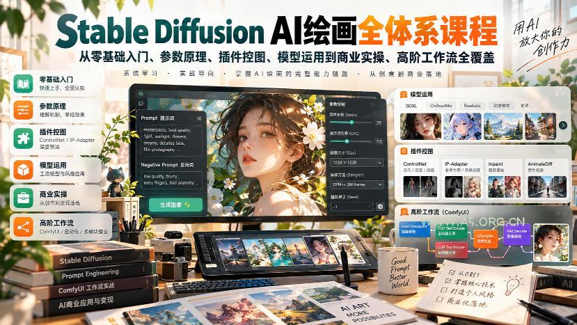【无水印】Stable Diffusion AI绘画全体系课程,从零基础入门、参数原理、插件控图、模型运用到商业实操、高阶工作流全覆盖 - 小红泡 【无水印】Stable Diffusion AI绘画全体系课程,从零基础入门、参数原理、插件控图、模型运用到商业实操、高阶工作流全覆盖