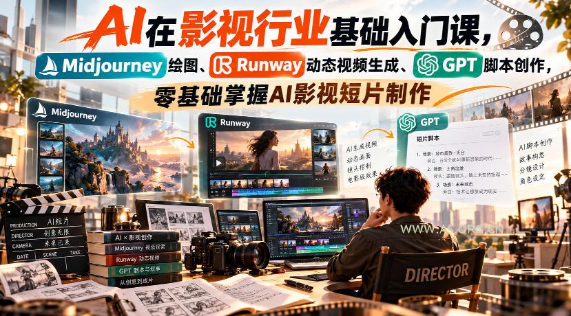 【无水印】AI在影视行业基础入门课,Midjourney绘图、Runway动态视频生成、GPT脚本创作,零基础掌握AI影视短片制作 - 小红泡 【无水印】AI在影视行业基础入门课,Midjourney绘图、Runway动态视频生成、GPT脚本创作,零基础掌握AI影视短片制作