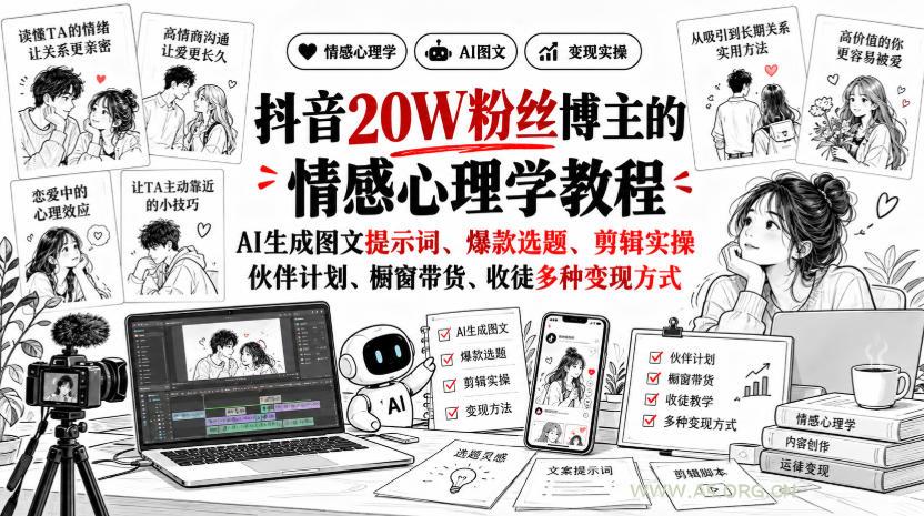 抖音20W粉丝博主静候心声的情感心理学教程,AI生成图文提示词、爆款选题、剪辑实操,伙伴计划、橱窗带货、收徒多种变现方式 - 小红泡 抖音20W粉丝博主静候心声的情感心理学教程,AI生成图文提示词、爆款选题、剪辑实操,伙伴计划、橱窗带货、收徒多种变现方式