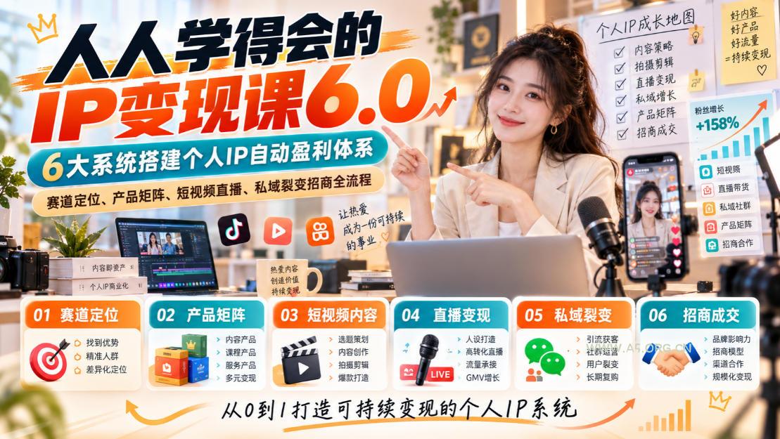 人人学得会的IP变现课6.0,6大系统搭建个人IP自动盈利体系,赛道定位、产品矩阵、短视频直播、私域裂变招商全流程 - 小红泡 人人学得会的IP变现课6.0,6大系统搭建个人IP自动盈利体系,赛道定位、产品矩阵、短视频直播、私域裂变招商全流程
