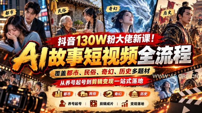 抖音130W粉大佬新课!AI故事短视频全流程,覆盖都市、民俗、奇幻、历史多题材,从养号起号到剪辑变现一站式落地 - 小红泡 抖音130W粉大佬新课!AI故事短视频全流程,覆盖都市、民俗、奇幻、历史多题材,从养号起号到剪辑变现一站式落地