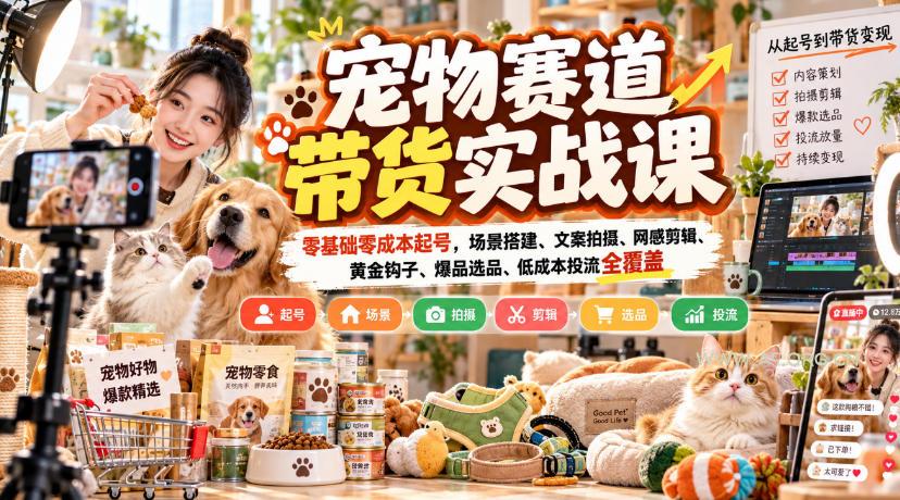 宠物赛道带货实战课,零基础零成本起号,场景搭建、文案拍摄、网感剪辑、黄金钩子、爆品选品、低成本投流全覆盖 - 小红泡 宠物赛道带货实战课,零基础零成本起号,场景搭建、文案拍摄、网感剪辑、黄金钩子、爆品选品、低成本投流全覆盖