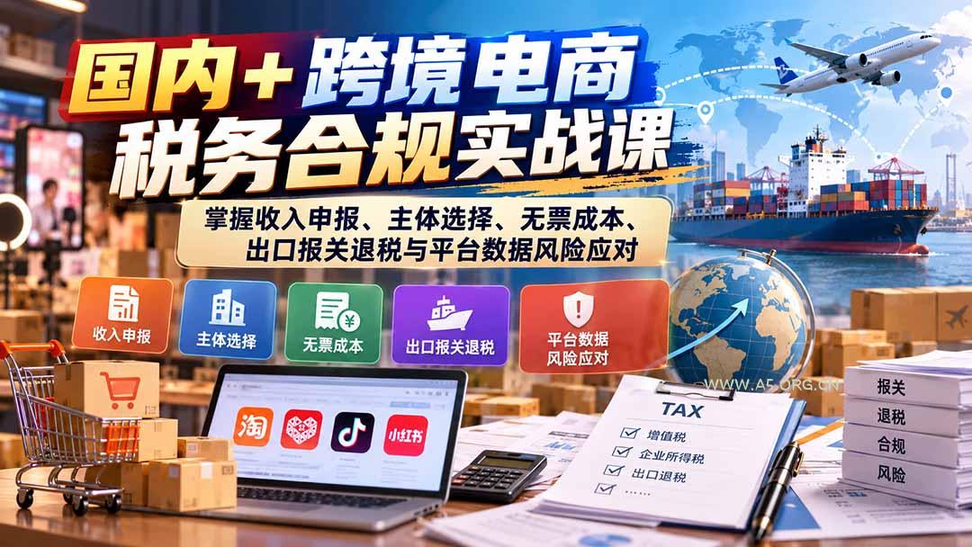 国内+跨境电商税务合规实战课：掌握收入申报、主体选择、无票成本、出口报关退税与平台数据风险应对 - 小红泡