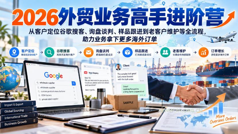 2026外贸业务高手进阶营,从客户定位谷歌搜客、询盘谈判、样品跟进到老客户维护等全流程,助力业务拿下更多海外订单 - 小红泡 2026外贸业务高手进阶营,从客户定位谷歌搜客、询盘谈判、样品跟进到老客户维护等全流程,助力业务拿下更多海外订单