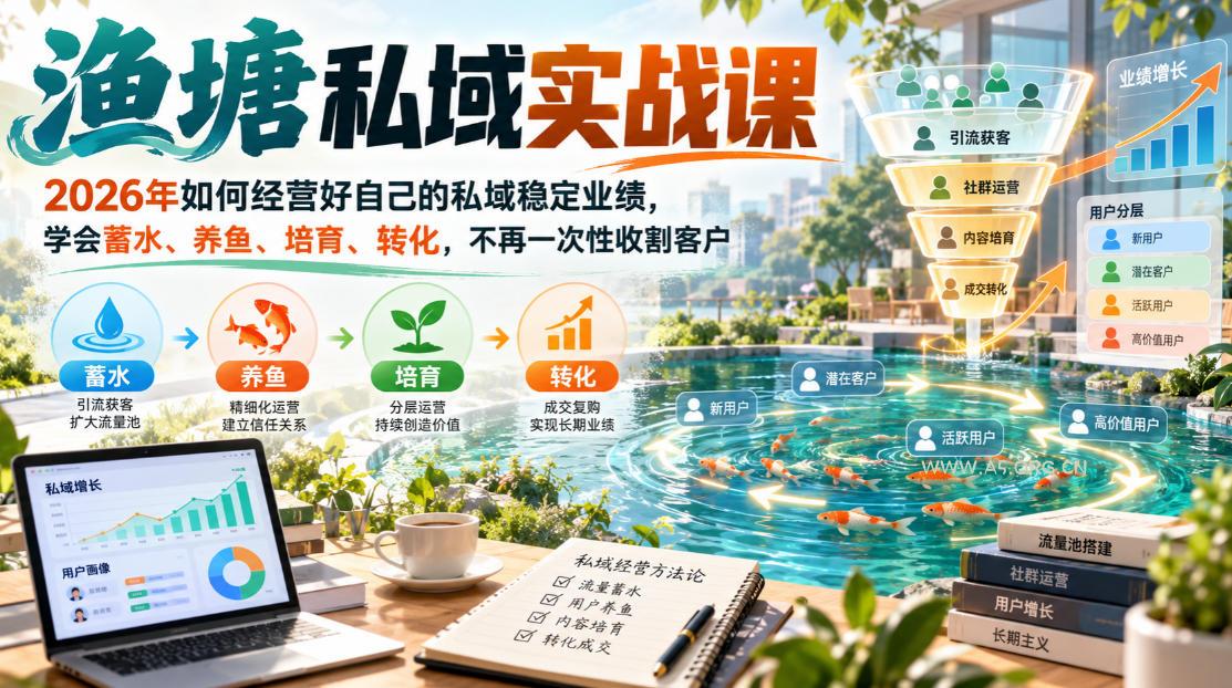 渔塘私域实战课,2026年如何经营好自己的私域稳定业绩,学会蓄水、养鱼、培育、转化,不再一次性收割客户 - 小红泡 渔塘私域实战课,2026年如何经营好自己的私域稳定业绩,学会蓄水、养鱼、培育、转化,不再一次性收割客户