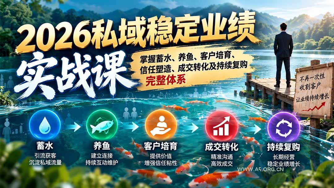 2026私域稳定业绩实战课：掌握蓄水、养鱼、客户培育、信任塑造、成交转化及持续复购完整体系 - 小红泡