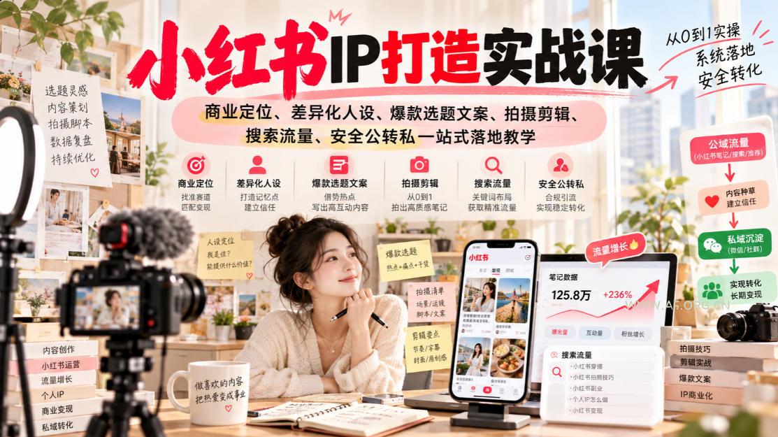小红书ip打造实战课,商业定位、差异化人设、爆款选题文案、拍摄剪辑、搜索流量、安全公转私一站式落地教学 - 小红泡 小红书ip打造实战课,商业定位、差异化人设、爆款选题文案、拍摄剪辑、搜索流量、安全公转私一站式落地教学