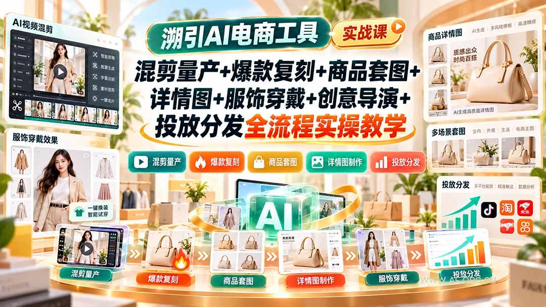溯引AI电商工具实战课：混剪量产+爆款复刻+商品套图+详情图+服饰穿戴+创意导演+投放分发全流程实操教学 - 小红泡