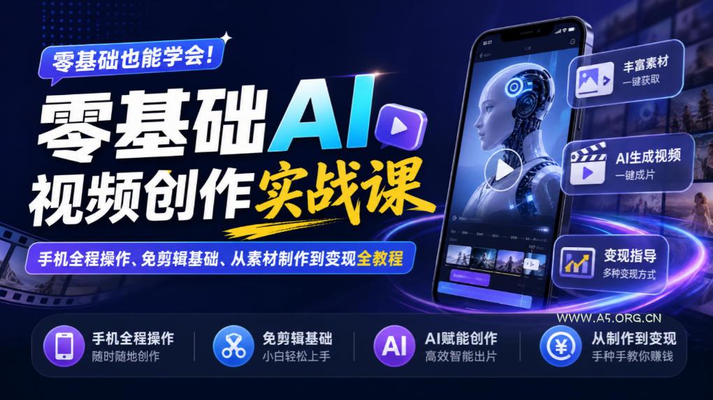 零基础AI视频创作实战课|手机全程操作、免剪辑基础、从素材制作到变现全教程 - 小红泡 零基础AI视频创作实战课|手机全程操作、免剪辑基础、从素材制作到变现全教程