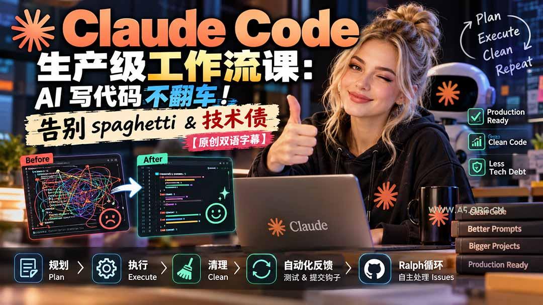 Claude Code 生产级工作流课：AI 写代码不翻车！告别 spaghetti &amp; 技术债【原创双语字幕】 - 小红泡