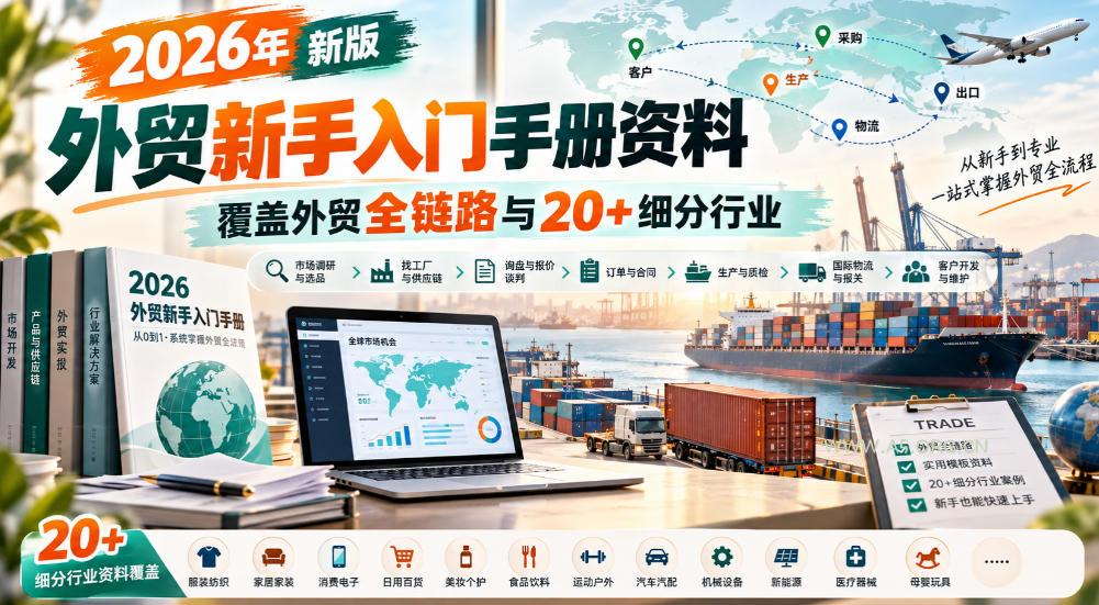 2026年新版外贸新手入门手册资料,覆盖外贸全链路与20+细分行业 - 小红泡 2026年新版外贸新手入门手册资料,覆盖外贸全链路与20+细分行业
