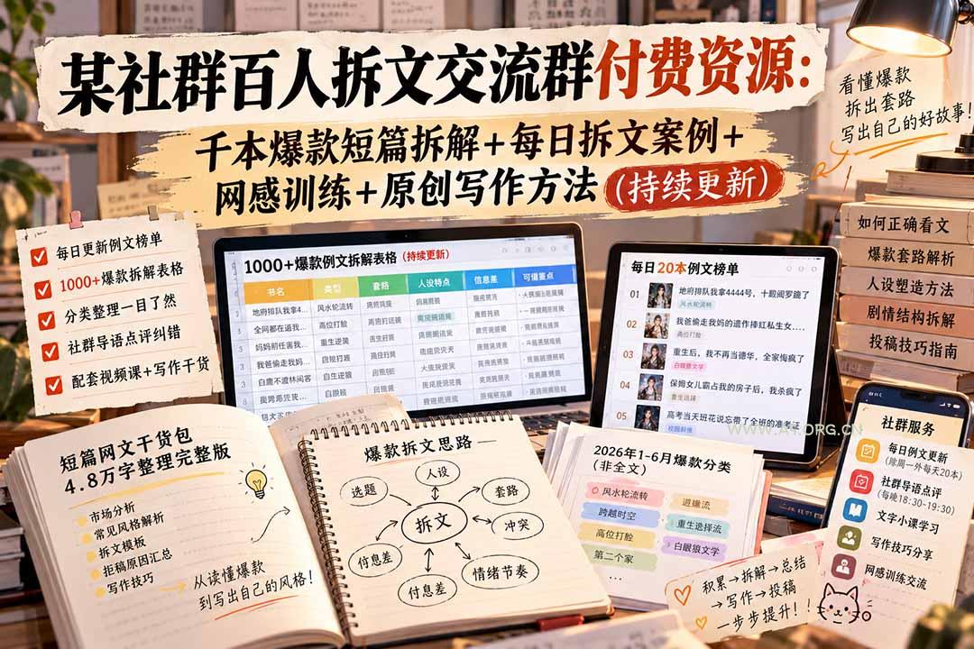 某社群百人拆文交流群付费资源-更新0929:千本爆款短篇拆解+每日拆文案例+网感训练+原创写作方法 - 小红泡 某社群百人拆文交流群付费资源-更新0929:千本爆款短篇拆解+每日拆文案例+网感训练+原创写作方法 - 小红泡
