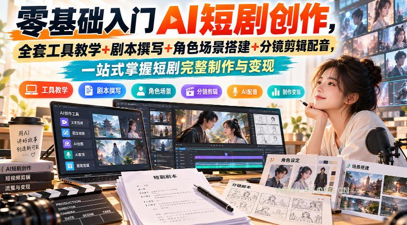 零基础入门AI短剧创作,全套工具教学+剧本撰写+角色场景搭建+分镜剪辑配音,一站式掌握短剧完整制作与变现 - 小红泡 零基础入门AI短剧创作,全套工具教学+剧本撰写+角色场景搭建+分镜剪辑配音,一站式掌握短剧完整制作与变现