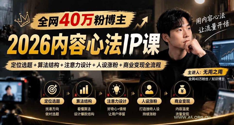 【无水印】全网40W粉博主的2026内容心法IP课,定位选题+算法结构+注意力设计+人设涨粉+商业变现全流程 - 小红泡 【无水印】全网40W粉博主的2026内容心法IP课,定位选题+算法结构+注意力设计+人设涨粉+商业变现全流程