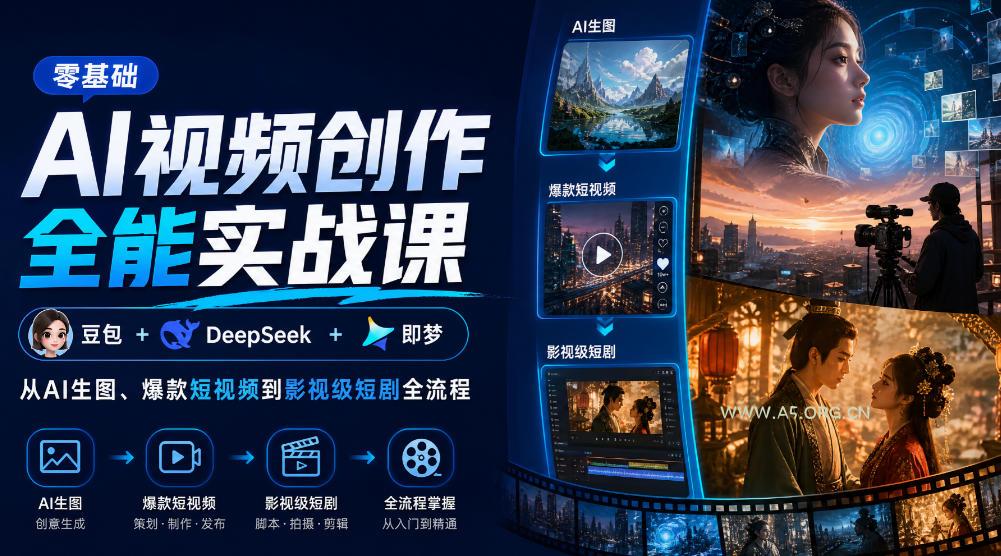 零基础AI视频创作全能实战课|豆包+DeepSeek+即梦,从AI生图、爆款短视频到影视级短剧全流程 - 小红泡 零基础AI视频创作全能实战课|豆包+DeepSeek+即梦,从AI生图、爆款短视频到影视级短剧全流程