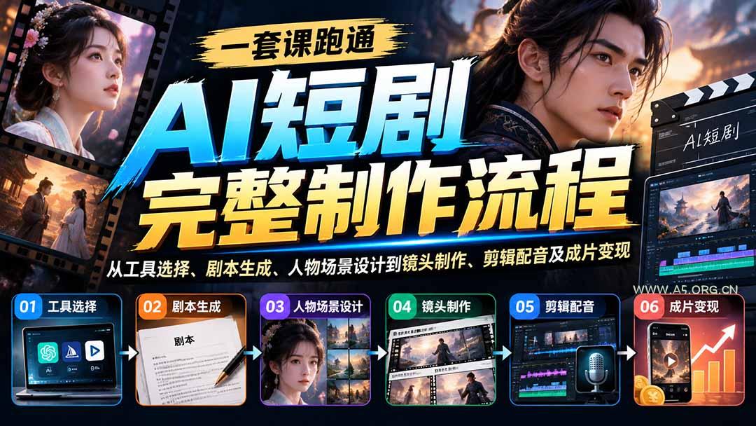 一套课跑通AI短剧完整制作流程:从工具选择、剧本生成、人物场景设计到镜头制作、剪辑配音及成片变现 - 小红泡 一套课跑通AI短剧完整制作流程:从工具选择、剧本生成、人物场景设计到镜头制作、剪辑配音及成片变现 - 小红泡