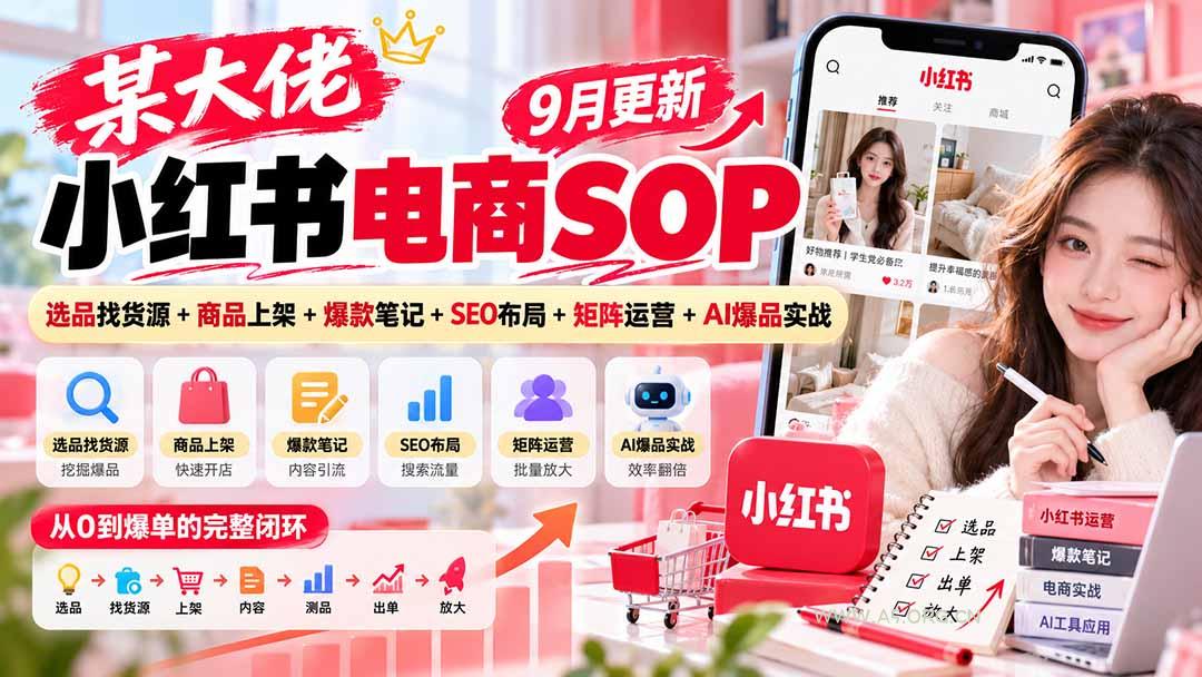 某大佬小红书电商SOP｜9月更新：选品找货源+商品上架+爆款笔记+SEO布局+矩阵运营+AI爆品实战 - 小红泡