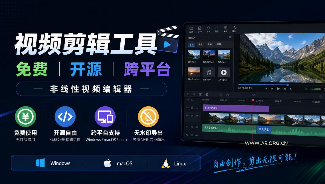 视频剪辑工具,免费、开源、跨平台,非线性视频编辑器,支持Windows、macOS、Linux,无水印、无订阅费用 - 小红泡 视频剪辑工具,免费、开源、跨平台,非线性视频编辑器,支持Windows、macOS、Linux,无水印、无订阅费用