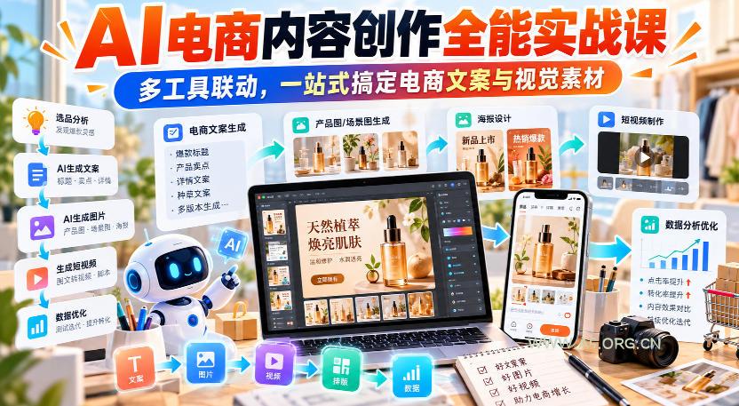 【无水印】AI电商内容创作全能实战课｜多工具联动，一站式搞定电商文案与视觉素材