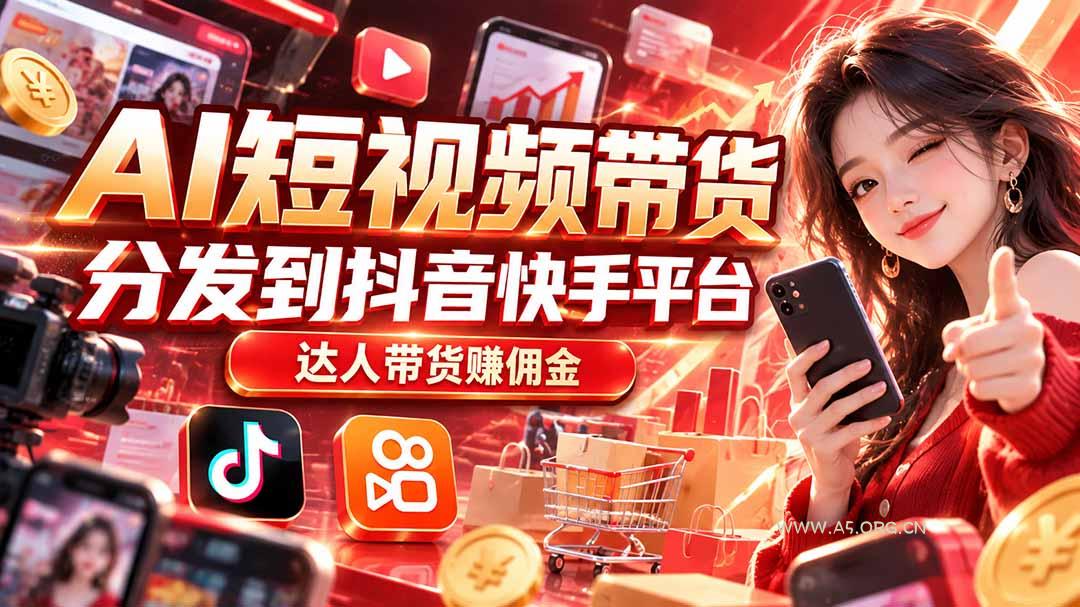 【AI短视频带货】分发到抖音快手平台，达人带货赚佣金 - 小红泡