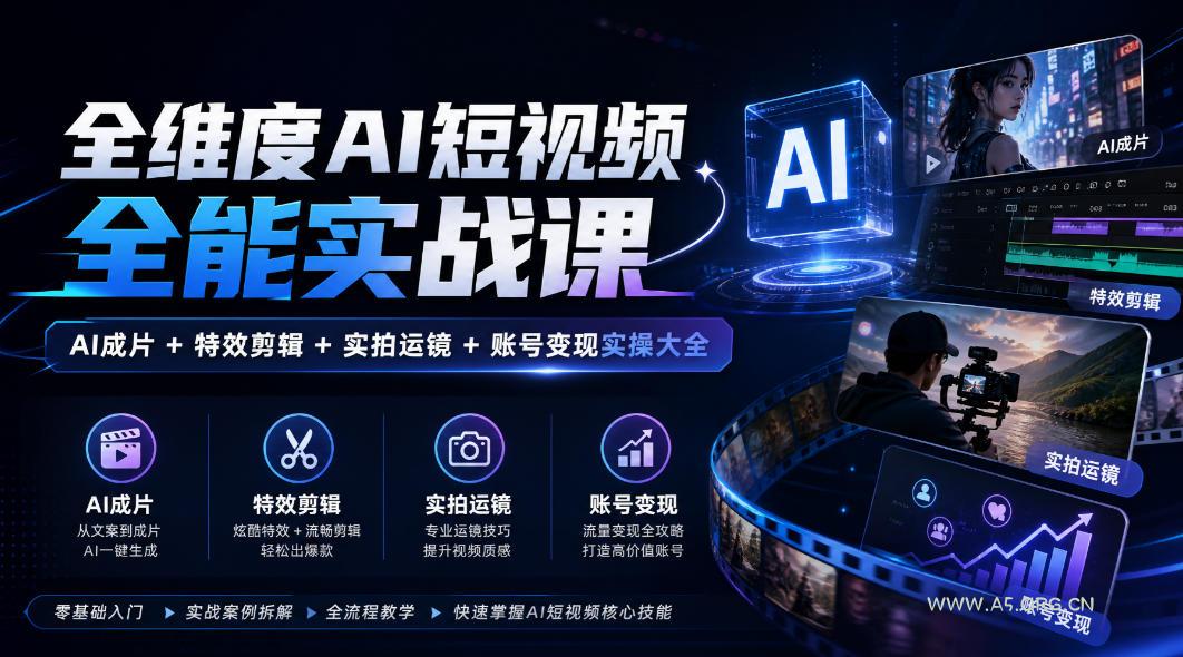 全维度AI短视频全能实战课,AI成片+特效剪辑+实拍运镜+账号变现实操大全 - 小红泡 全维度AI短视频全能实战课,AI成片+特效剪辑+实拍运镜+账号变现实操大全
