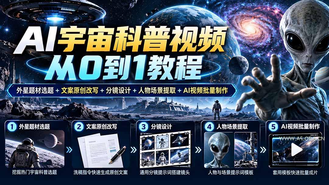 AI宇宙科普视频从0到1教程|外星题材选题+文案原创改写+分镜设计+人物场景提取+AI视频批量制作 - 小红泡 AI宇宙科普视频从0到1教程|外星题材选题+文案原创改写+分镜设计+人物场景提取+AI视频批量制作 - 小红泡
