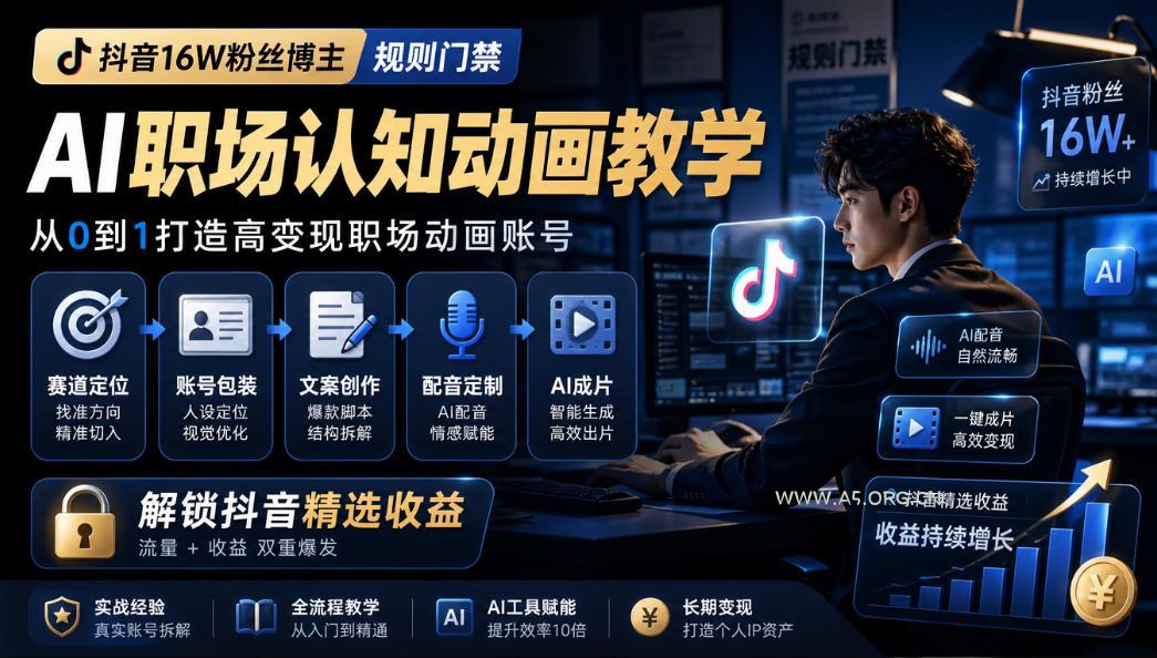 抖音16W粉丝博主规则门禁的AI职场认知动画教学,从赛道定位、账号包装,到文案创作、配音定制、AI成片,解锁抖音精选收益 - 小红泡 抖音16W粉丝博主规则门禁的AI职场认知动画教学,从赛道定位、账号包装,到文案创作、配音定制、AI成片,解锁抖音精选收益