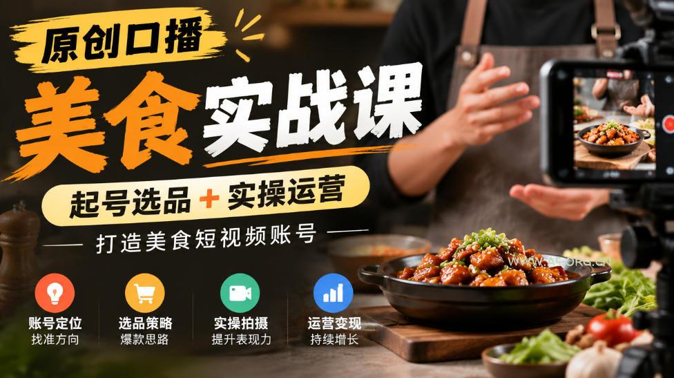 原创口播美食实战课,起号选品+实操运营,打造美食短视频账号 - 小红泡 原创口播美食实战课,起号选品+实操运营,打造美食短视频账号