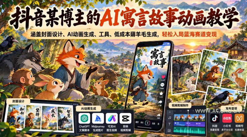 抖音某博主的AI寓言故事动画教学,涵盖封面设计、AI动画生成、工具、低成本薅羊毛生成,轻松入局蓝海赛道变现 - 小红泡 抖音某博主的AI寓言故事动画教学,涵盖封面设计、AI动画生成、工具、低成本薅羊毛生成,轻松入局蓝海赛道变现