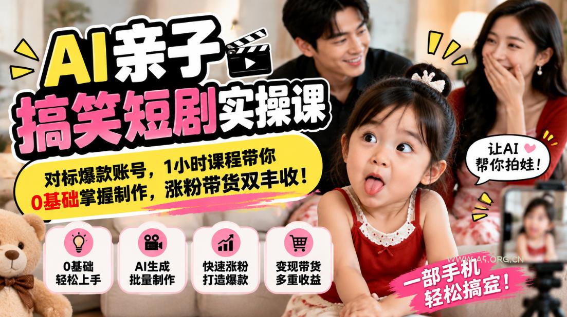 AI亲子搞笑短剧实操课,对标爆款账号,1小时课程带你0基础掌握制作,涨粉带货双丰收 - 小红泡 AI亲子搞笑短剧实操课,对标爆款账号,1小时课程带你0基础掌握制作,涨粉带货双丰收