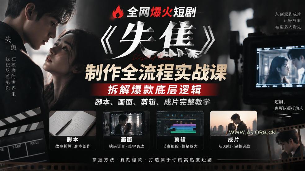 全网爆火短剧《失焦》制作全流程实战课|拆解爆款底层逻辑,脚本、画面、剪辑、成片完整教学 - 小红泡 全网爆火短剧《失焦》制作全流程实战课|拆解爆款底层逻辑,脚本、画面、剪辑、成片完整教学