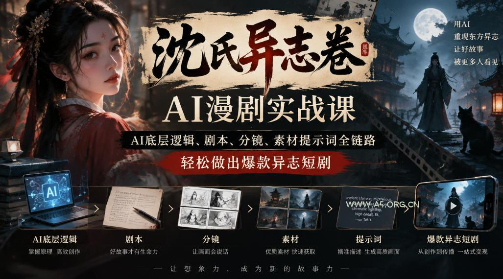 沈氏异志卷AI漫剧实战课｜AI底层逻辑、剧本、分镜、素材提示词全链路，轻松做出爆款异志短剧