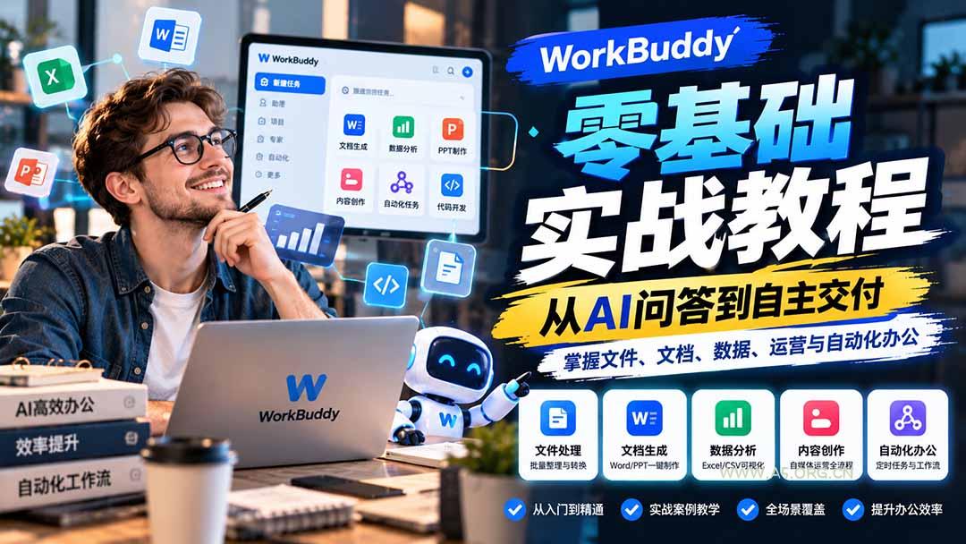 WorkBuddy零基础实战教程:从AI问答到自主交付,掌握文件、文档、数据、运营与自动化办公 - 小红泡 WorkBuddy零基础实战教程:从AI问答到自主交付,掌握文件、文档、数据、运营与自动化办公 - 小红泡