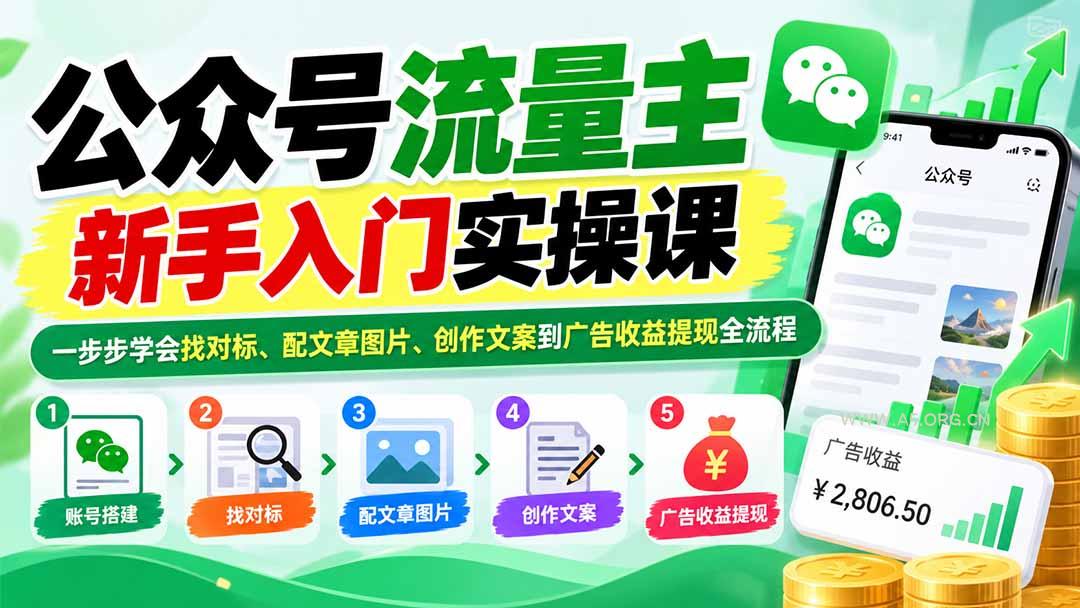 公众号流量主新手入门实操课：一步步学会找对标、配文章图片、创作文案到广告收益提现全流程 - 小红泡