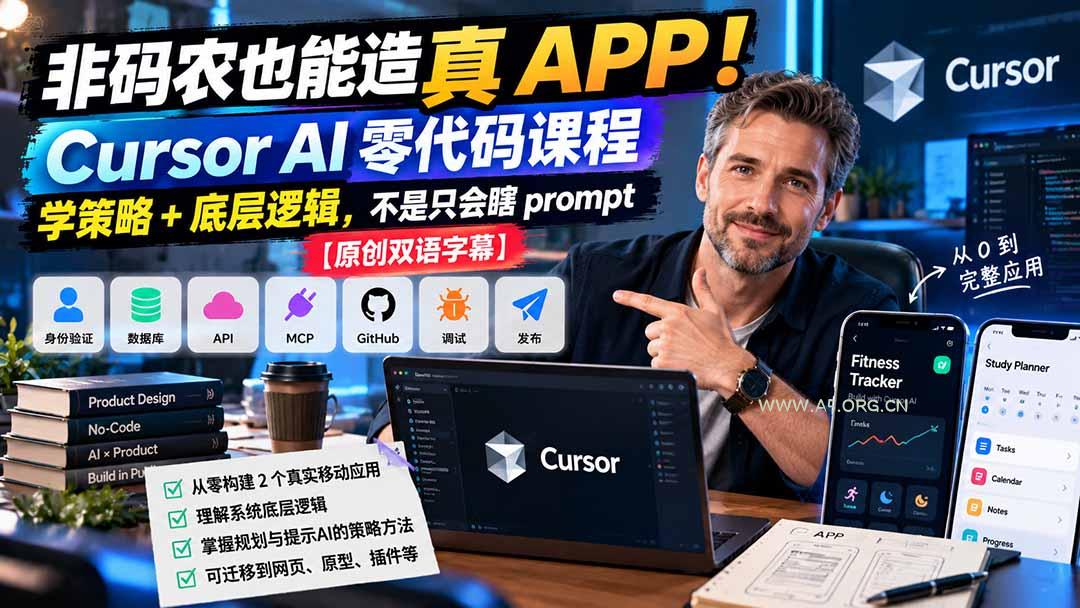 非码农也能造真 APP！Cursor AI 零代码课程：学策略 + 底层逻辑，不是只会瞎 prompt【原创双语字幕】 - 小红泡