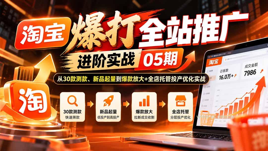 淘宝爆打全站推广进阶实战05期:从30款测款、新品起量到爆款放大+全店托管投产优化实战 - 小红泡 淘宝爆打全站推广进阶实战05期:从30款测款、新品起量到爆款放大+全店托管投产优化实战 - 小红泡