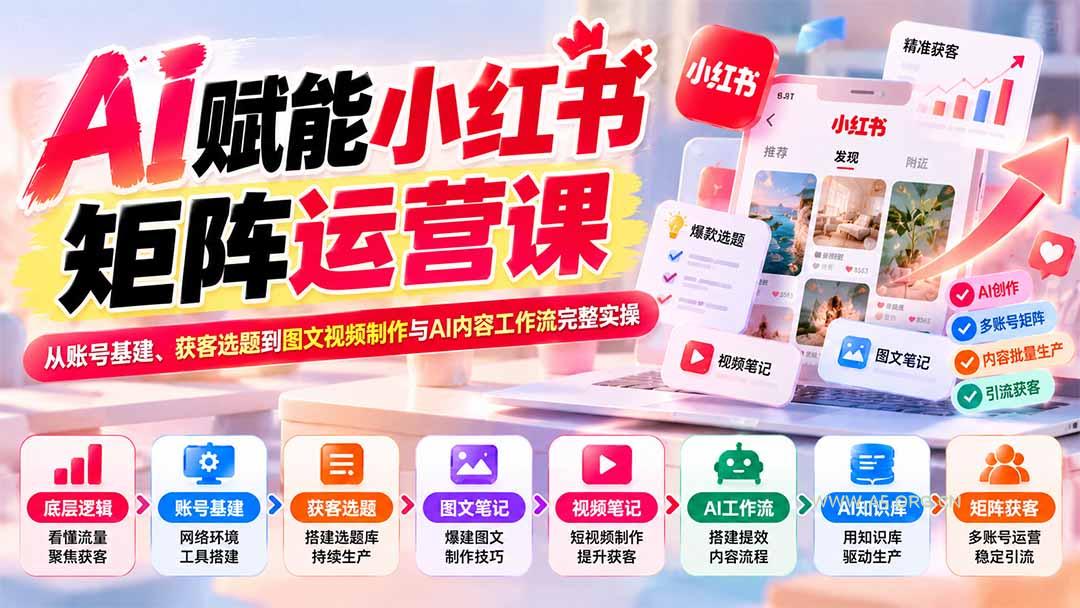AI赋能小红书矩阵运营课:从账号基建、获客选题到图文视频制作与AI内容工作流完整实操 - 小红泡 AI赋能小红书矩阵运营课:从账号基建、获客选题到图文视频制作与AI内容工作流完整实操 - 小红泡