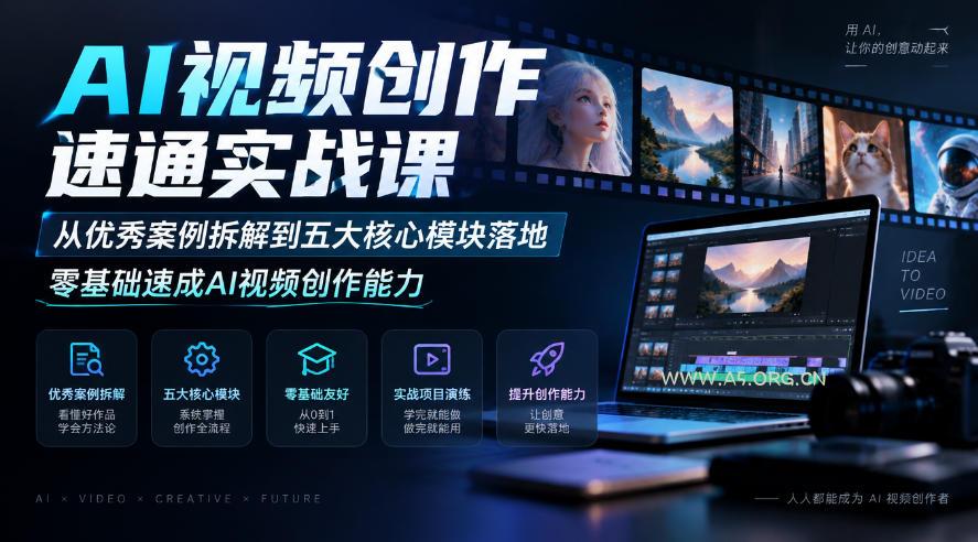 AI视频创作速通实战课｜从优秀案例拆解到五大核心模块落地，零基础速成AI视频创作能力