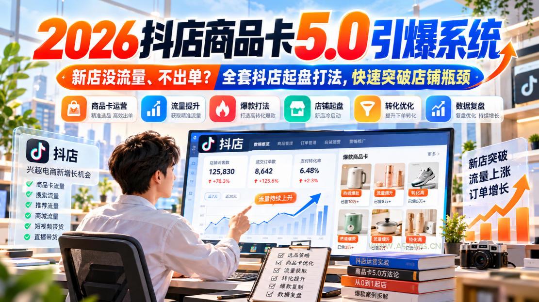 2026抖店商品卡5.0引爆店铺流量,新店没流量、不出单?全套抖店起盘打法,快速突破店铺瓶颈 - 小红泡 2026抖店商品卡5.0引爆店铺流量,新店没流量、不出单?全套抖店起盘打法,快速突破店铺瓶颈