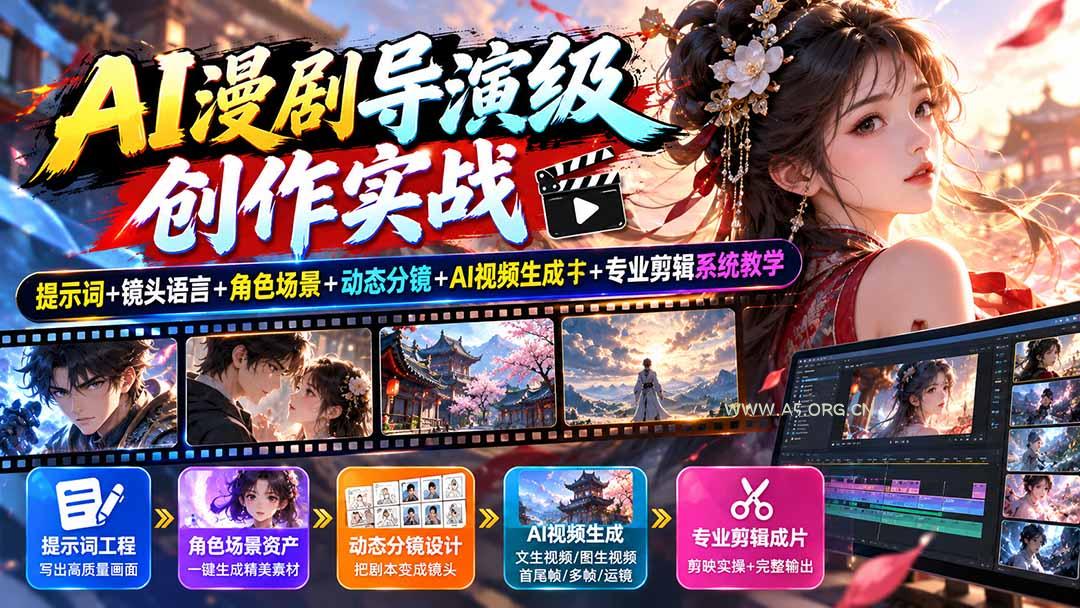 AI漫剧导演级创作实战:提示词+镜头语言+角色场景+动态分镜+AI视频生成+专业剪辑系统教学 - 小红泡 AI漫剧导演级创作实战:提示词+镜头语言+角色场景+动态分镜+AI视频生成+专业剪辑系统教学 - 小红泡