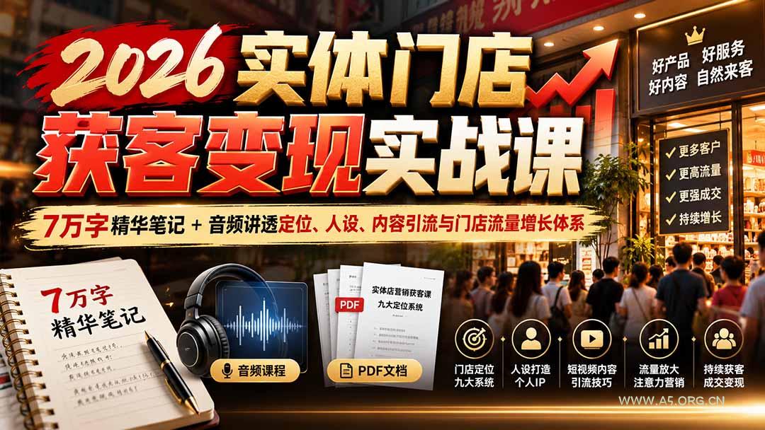 2026实体门店获客变现实战课:7万字精华笔记+音频讲透定位、人设、内容引流与门店流量增长体系 - 小红泡 2026实体门店获客变现实战课:7万字精华笔记+音频讲透定位、人设、内容引流与门店流量增长体系 - 小红泡