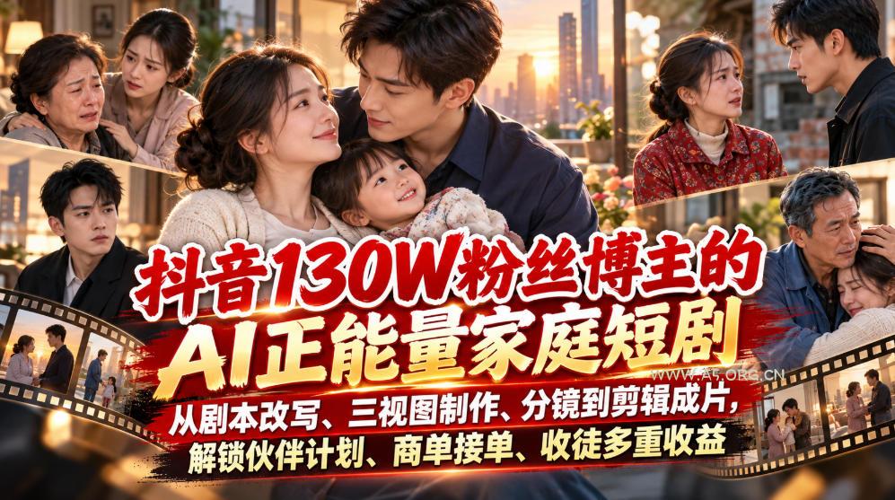 抖音130W粉丝博主的AI正能量家庭短剧,从剧本改写、三视图制作、分镜到剪辑成片,解锁伙伴计划、商单接单、收徒多重收益(更新1007) - 小红泡 抖音130W粉丝博主的AI正能量家庭短剧,从剧本改写、三视图制作、分镜到剪辑成片,解锁伙伴计划、商单接单、收徒多重收益(更新1007)