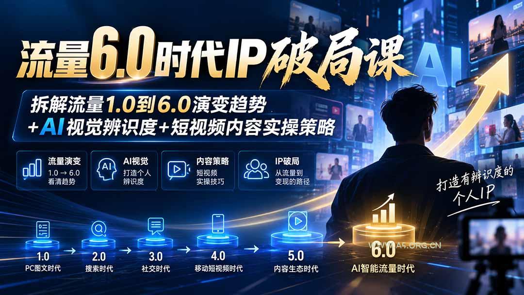 流量6.0时代IP破局课：拆解流量1.0到6.0演变趋势+AI视觉辨识度+短视频内容实操策略 - 小红泡