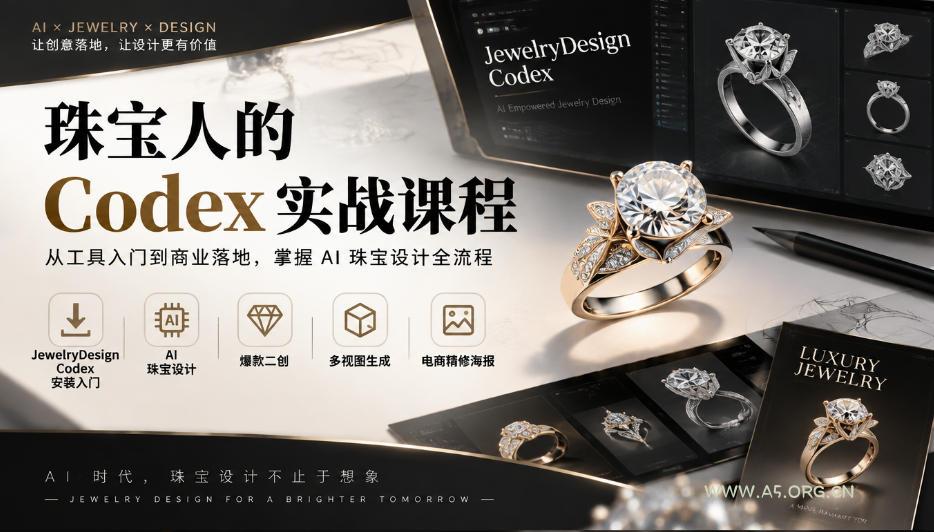 珠宝人的Codex实战课程|JewelryDesign Codex安装入门、AI珠宝设计、爆款二创、多视图生成、电商精修海报全链路教学 - 小红泡 珠宝人的Codex实战课程|JewelryDesign Codex安装入门、AI珠宝设计、爆款二创、多视图生成、电商精修海报全链路教学