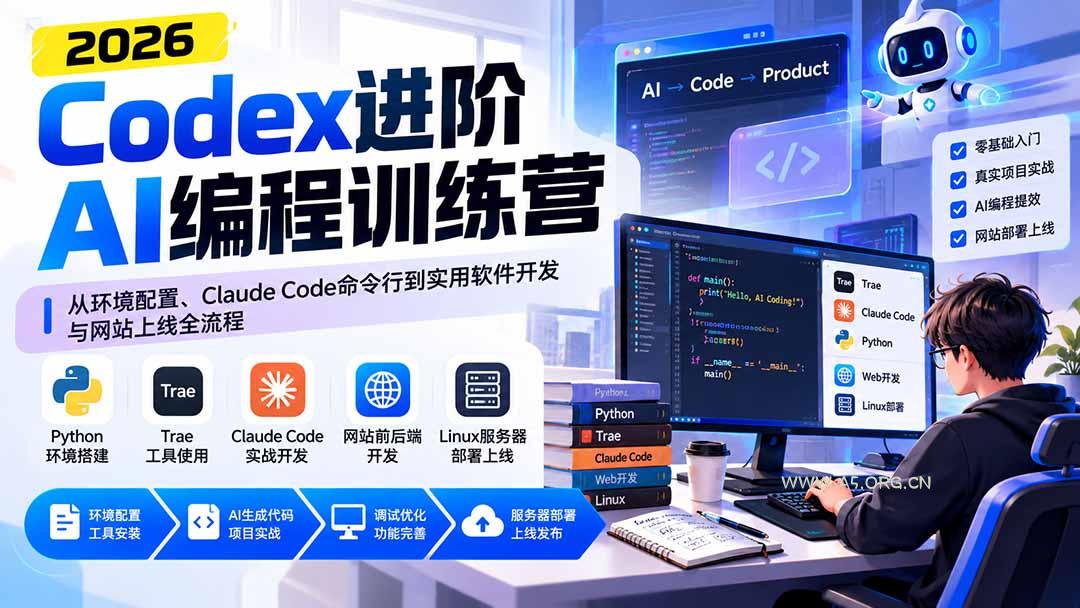 Codex进阶AI编程训练营：从环境配置、Claude Code命令行到实用软件开发与网站上线全流程 - 小红泡