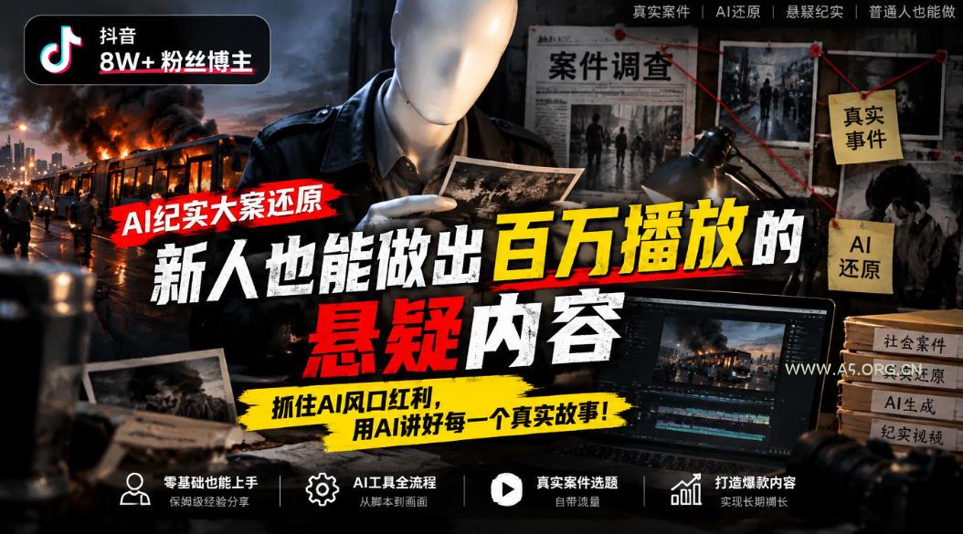 抖音8W粉丝博主的AI纪实大案还原教学,新人也能做出百W播放的悬疑内容,抓住AI风口红利,用AI讲好每一个真实故事 - 小红泡 抖音8W粉丝博主的AI纪实大案还原教学,新人也能做出百W播放的悬疑内容,抓住AI风口红利,用AI讲好每一个真实故事