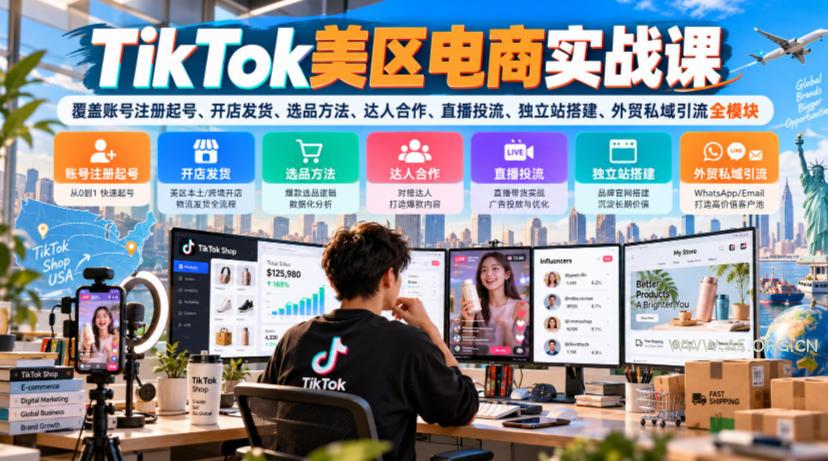 TikTok美区电商实战课,覆盖账号注册起号、开店发货、选品方法、达人合作、直播投流、独立站搭建、外贸私域引流全模块 - 小红泡 TikTok美区电商实战课,覆盖账号注册起号、开店发货、选品方法、达人合作、直播投流、独立站搭建、外贸私域引流全模块